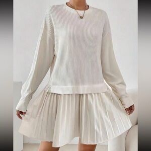 Cream Pleated Mini Dress